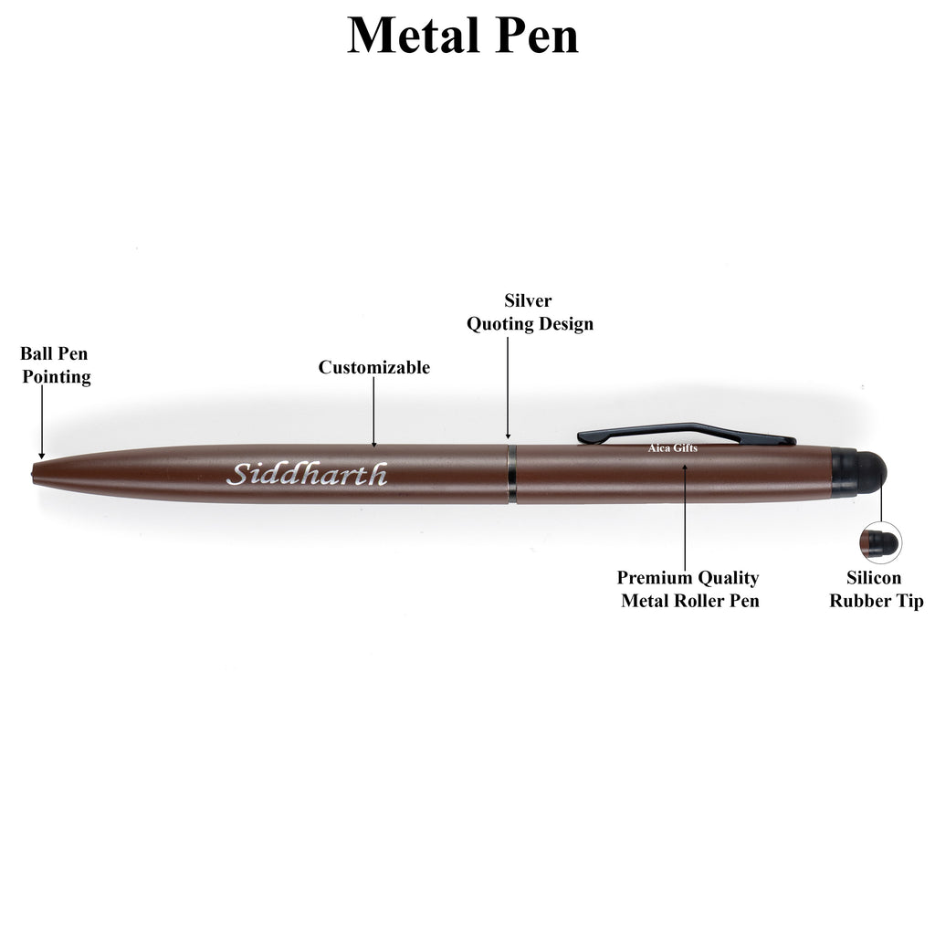 AICA Gifts Personalized Pens with Name Engraved Roller Ball Pen (Brown)