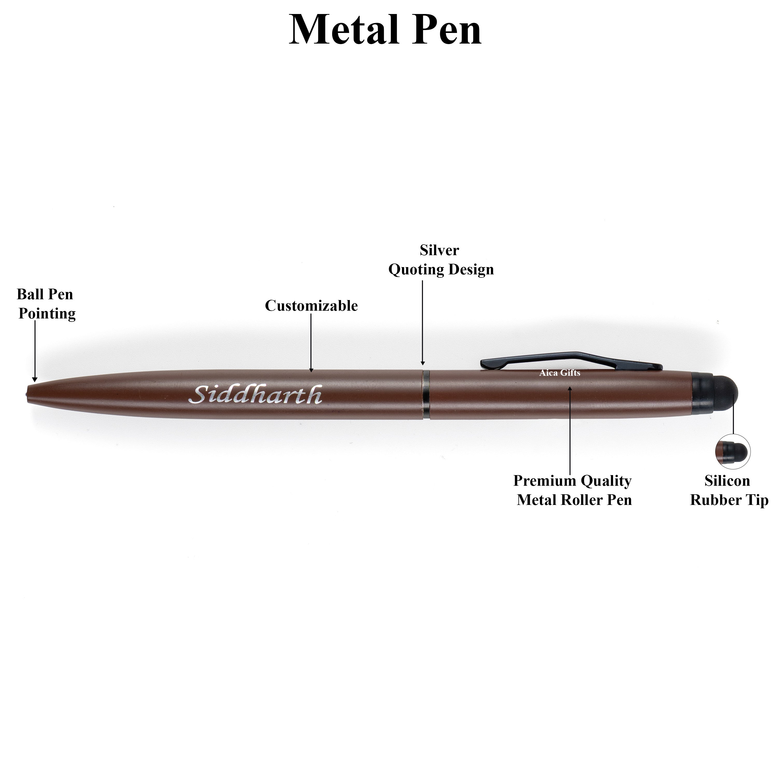 AICA Gifts Personalized Pens with Name Engraved Roller Ball Pen (Brown)