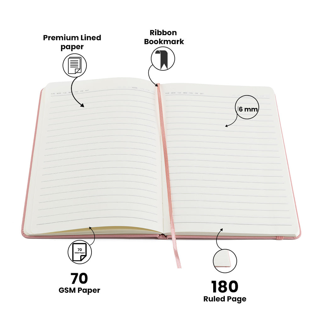 Personalized Name Leather Diary -A5 Size, 180 Ruled Pages (Nude Pink)