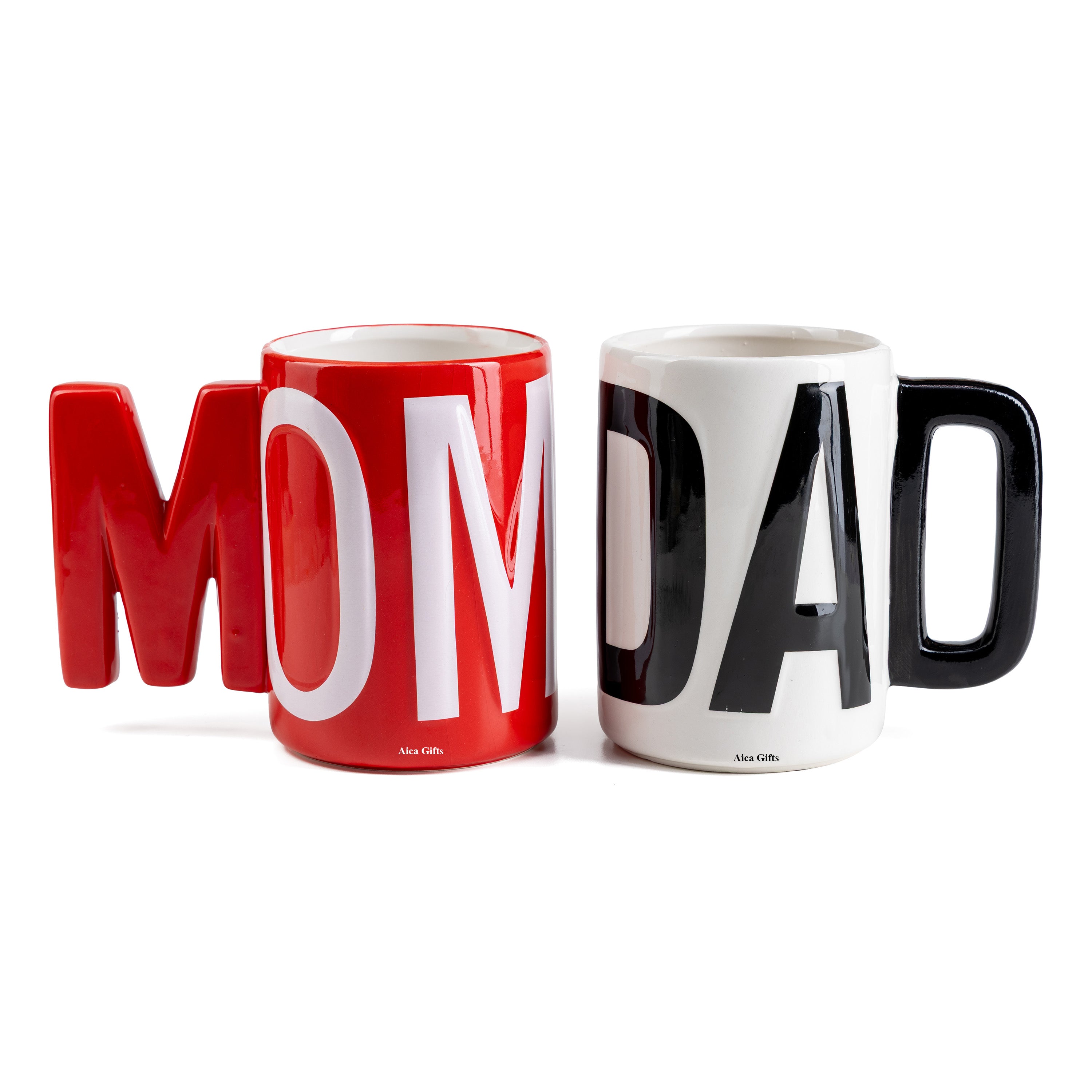 AICA Mom & Dad Couple Ceramic Coffee Mug Set - 2pcs (Red & White) 500ml