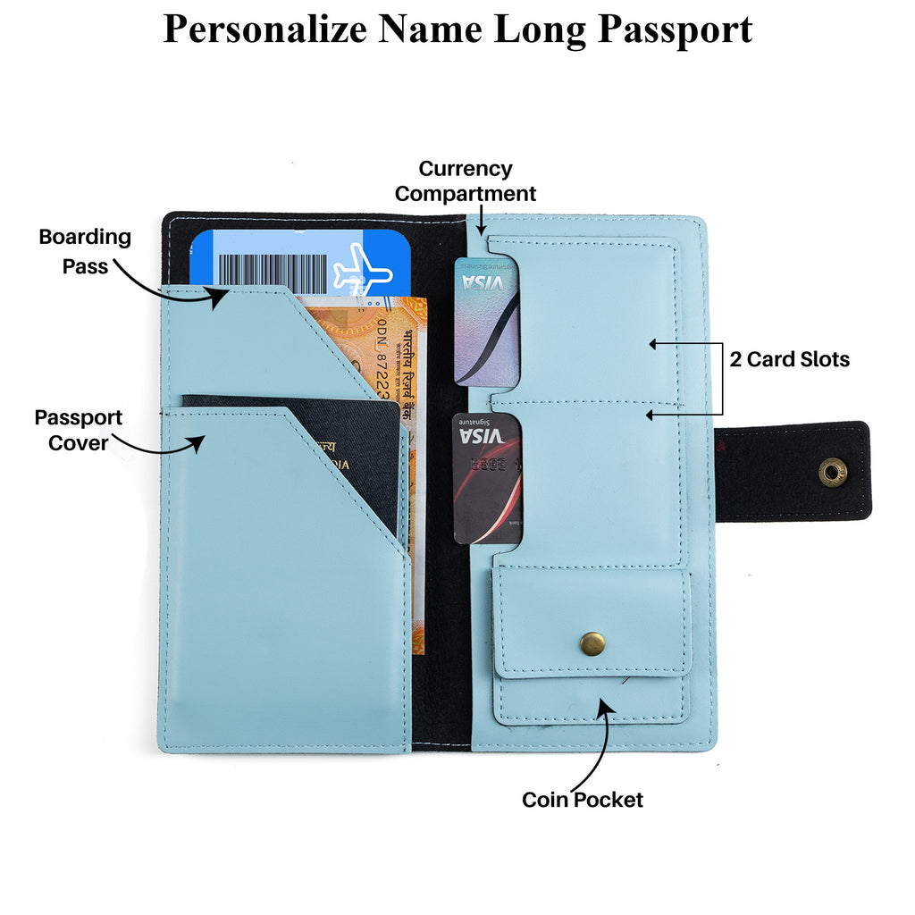 AICA Personalized Name & Charm Long Leather Wallet Passport Cover (BabyBlue)