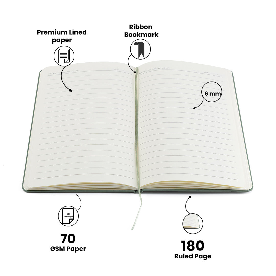 Personalized Name Leathe Diary -A5 Size, 180 Ruled Pages (Olive Green)