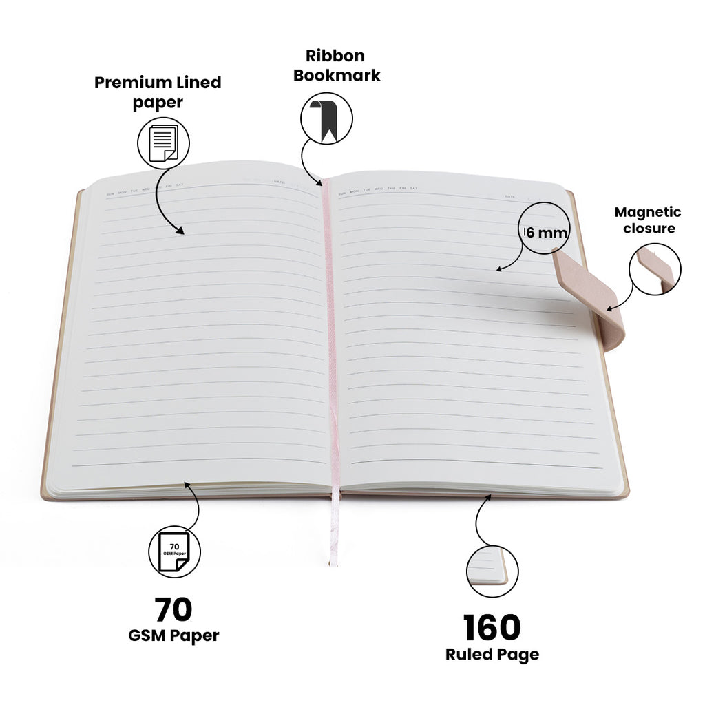 Personalized Name Self Design Leather Diary A5-160 Pages - Light Pink