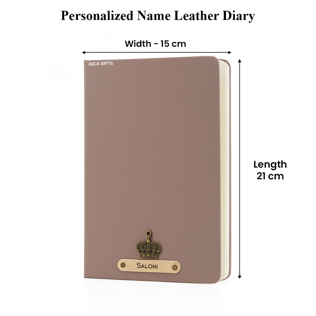 Personalized Name Leather Diary -A5 Size, 180 Ruled Pages (Light Brown)