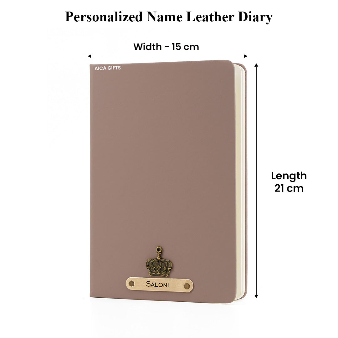Personalized Name Leather Diary -A5 Size, 180 Ruled Pages (Light Brown)