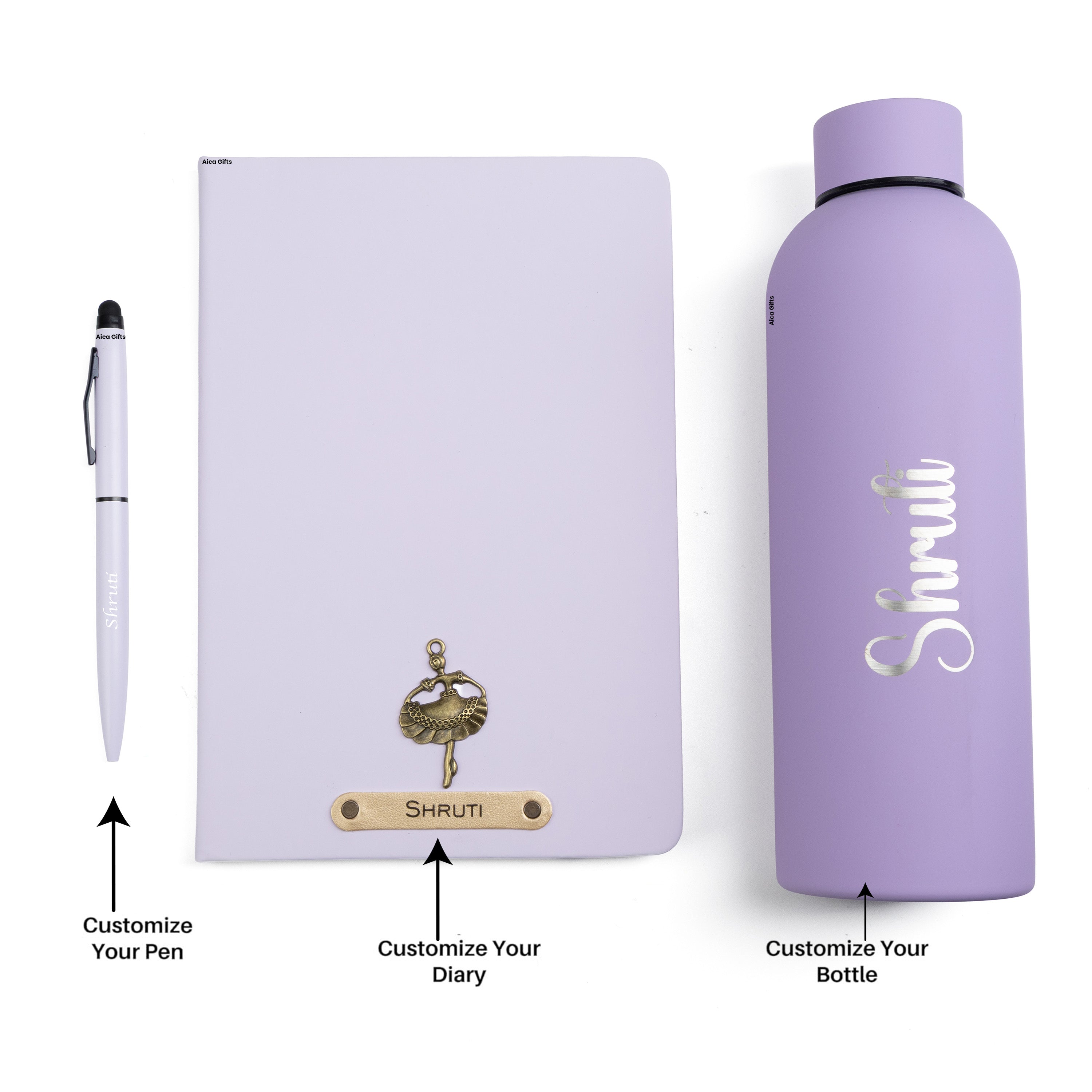 Personalized-  Pen Bottle Diary Combo Giftset - Purple