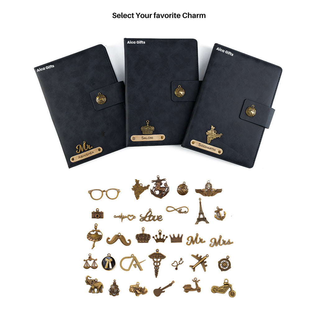 Personalized Name Leather Magnetic Diary A5 Size 200 Pages - Black