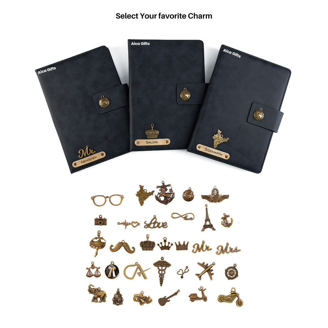 Personalized Name Leather Magnetic Diary A5 Size 200 Pages - Black