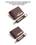 AICA Personalized Name & Charm Leather Wallet & Keychain Giftset for Men ( Dark Brown )
