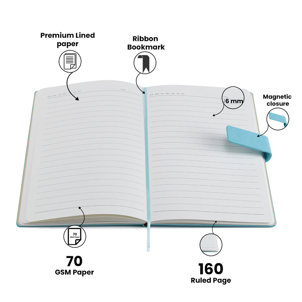 Personalized Name Self Design Leather Diary A5-160 Pages - Light Blue