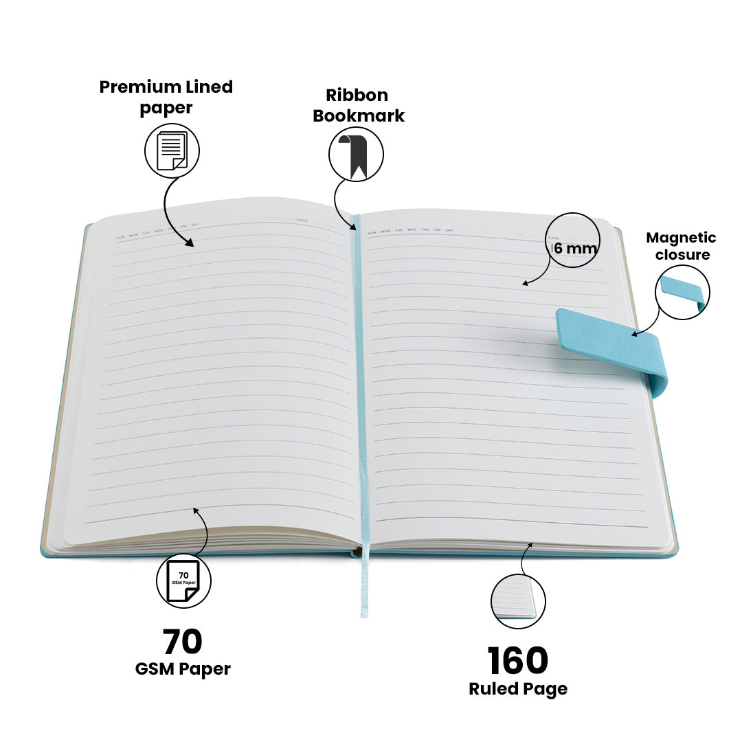 Personalized Name Self Design Leather Diary A5-160 Pages - Light Blue