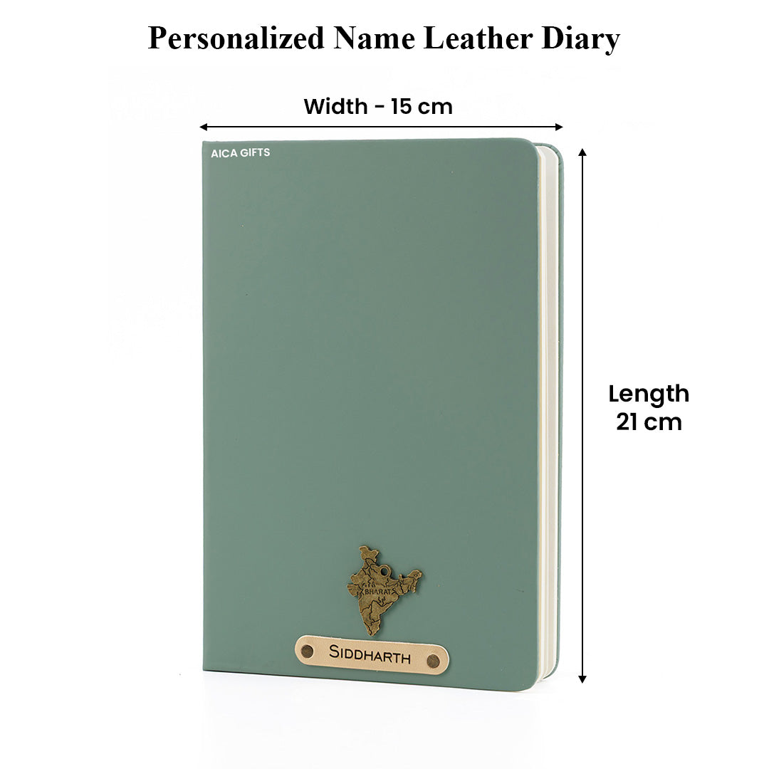 Personalized Name Leathe Diary -A5 Size, 180 Ruled Pages (Olive Green)