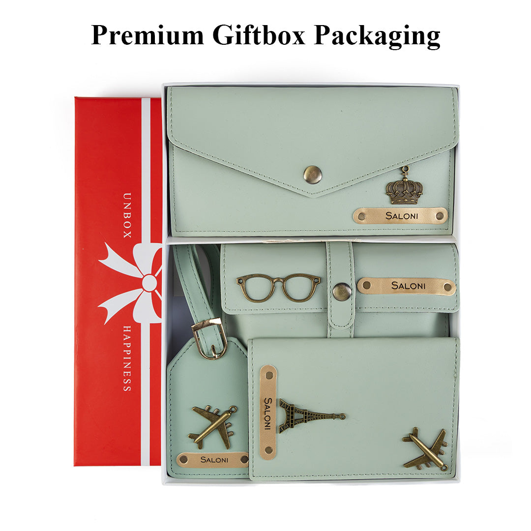 AICA Personalised Name & Charm Womens Leather Gift Set | Gifts for Women (Mintgreen)