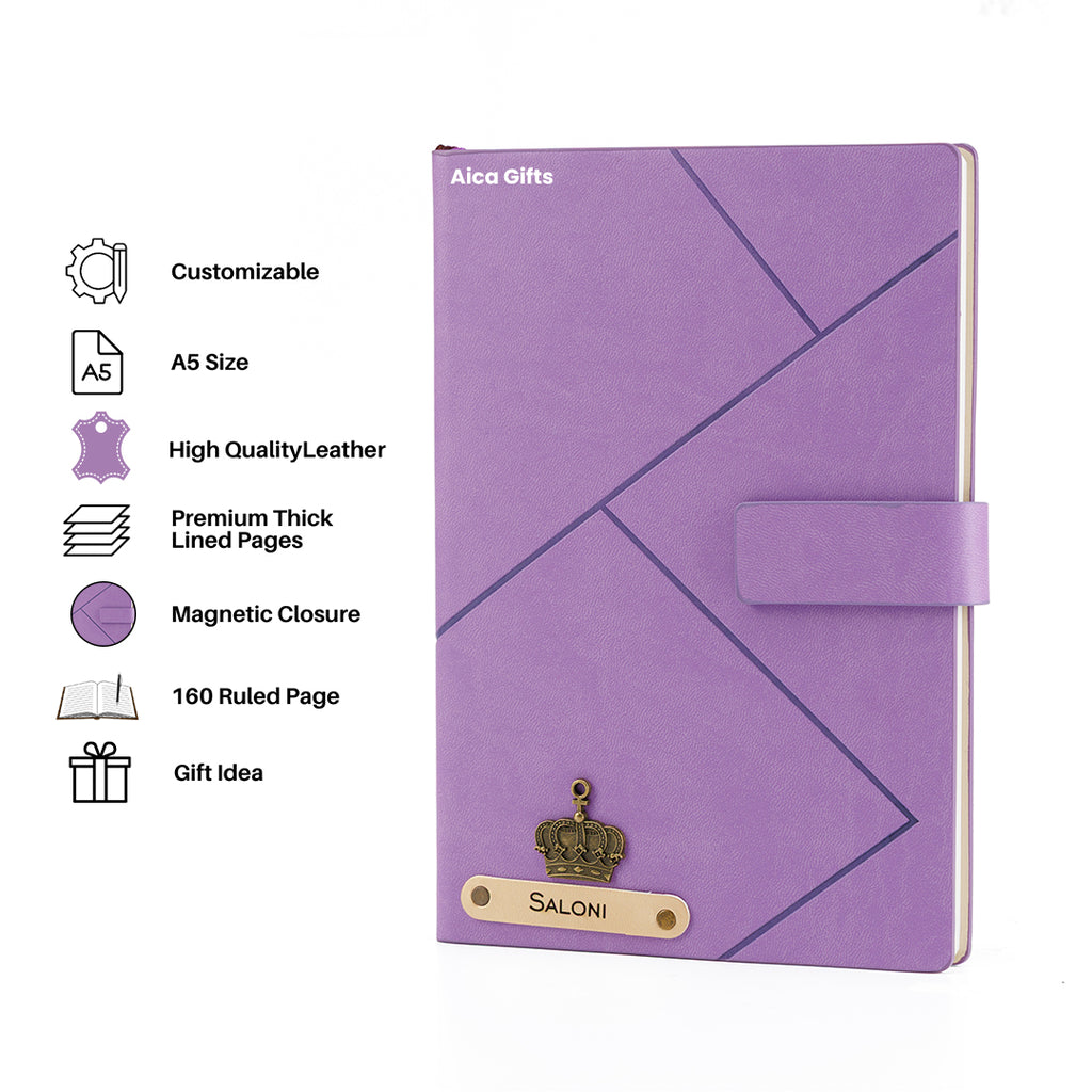 Personalized Name Self Design Leather Diary A5-160 Pages - Purple