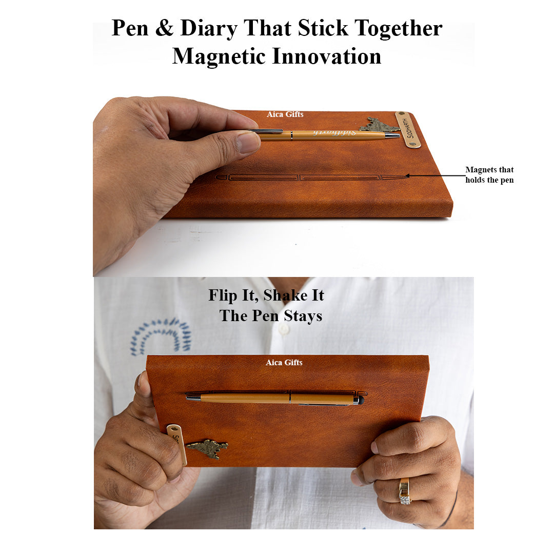Personalized Magnetic Pen Stick Diary -A5 Size 180 Pages (Tan Brown)