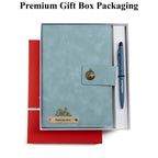 AICA Personalized Name & Charm Leather Magnetic Diary & Pen Combo (Light Blue)