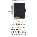 AICA Personalized Name & Charm Leather Magnetic Diary & Pen Combo (Black)