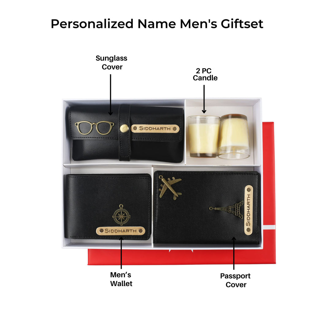 Aica Personalized Name & Charm Leather Men's Combo (Black)