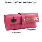 AICA Personalised Name & Charm Leather Sunglass Case Cover for Men & Women (Darkpink)