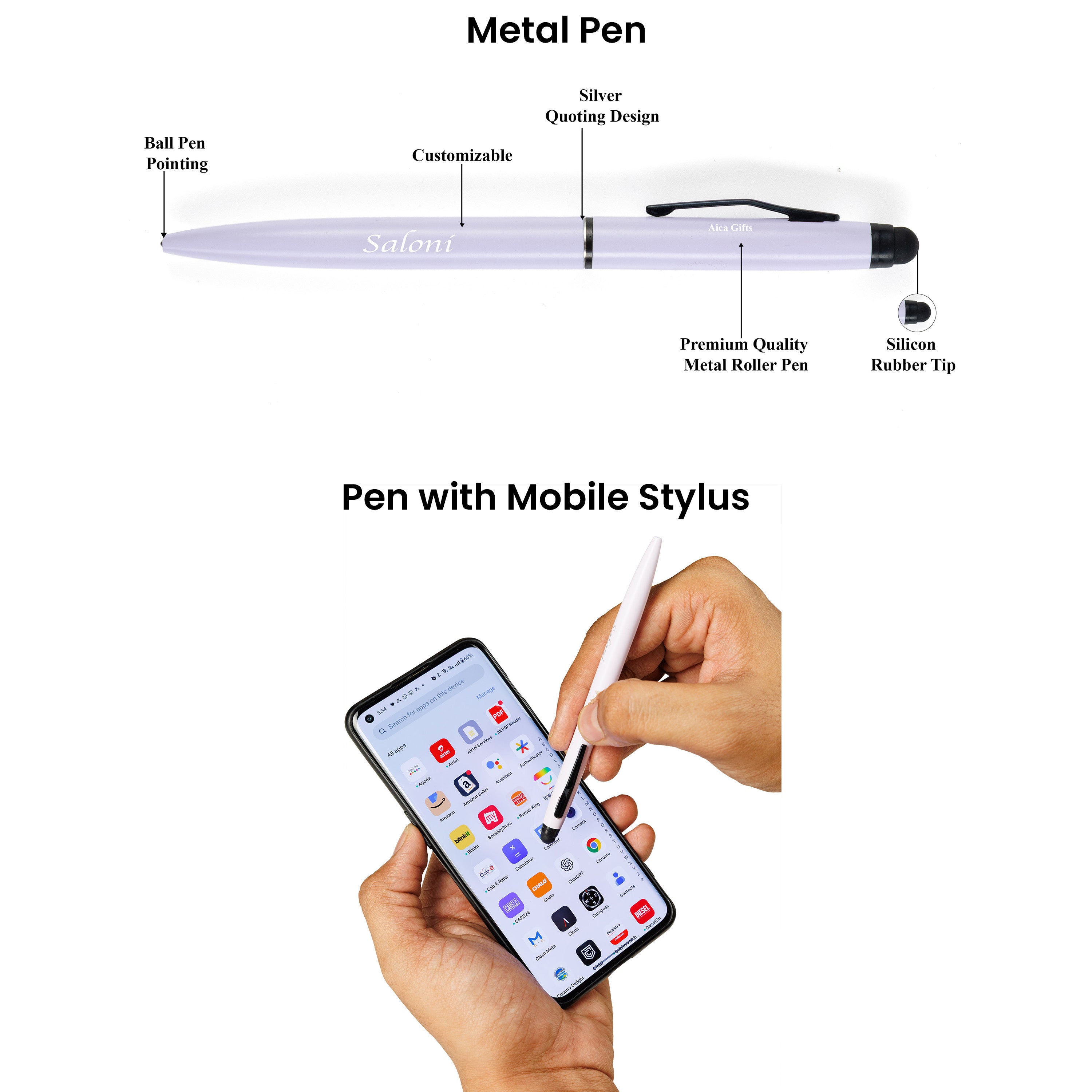 AICA Personalized Purple Leather Diary & Metal Pen Combo for Men & Women (Purple)