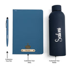 Personalized Diary Pen & Bottle – 3pcsGift Set (Navy Blue)