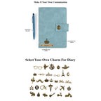 AICA Personalized Name & Charm Leather Magnetic Diary & Pen Combo (Light Blue)