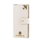 AICA Personalized Name & Charm Long Leather Wallet Passport Cover (Cream)