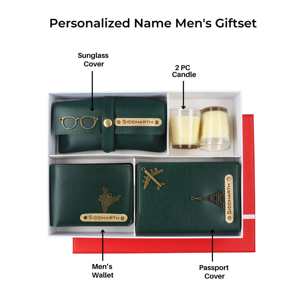 Aica Personalized Name & Charm Leather Men's Combo (Dark Green)