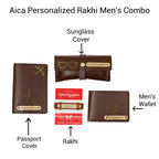 AICA Personalized Name Leather Men's Rakhi Combo for Brother ( Dark Brown )