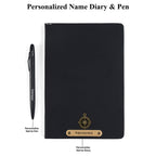 AICA Personalized Name & Charm Notebook Leather Diary - A5 Size, 180 Ruled Pages (Black) & Pen Golden for Men & Women