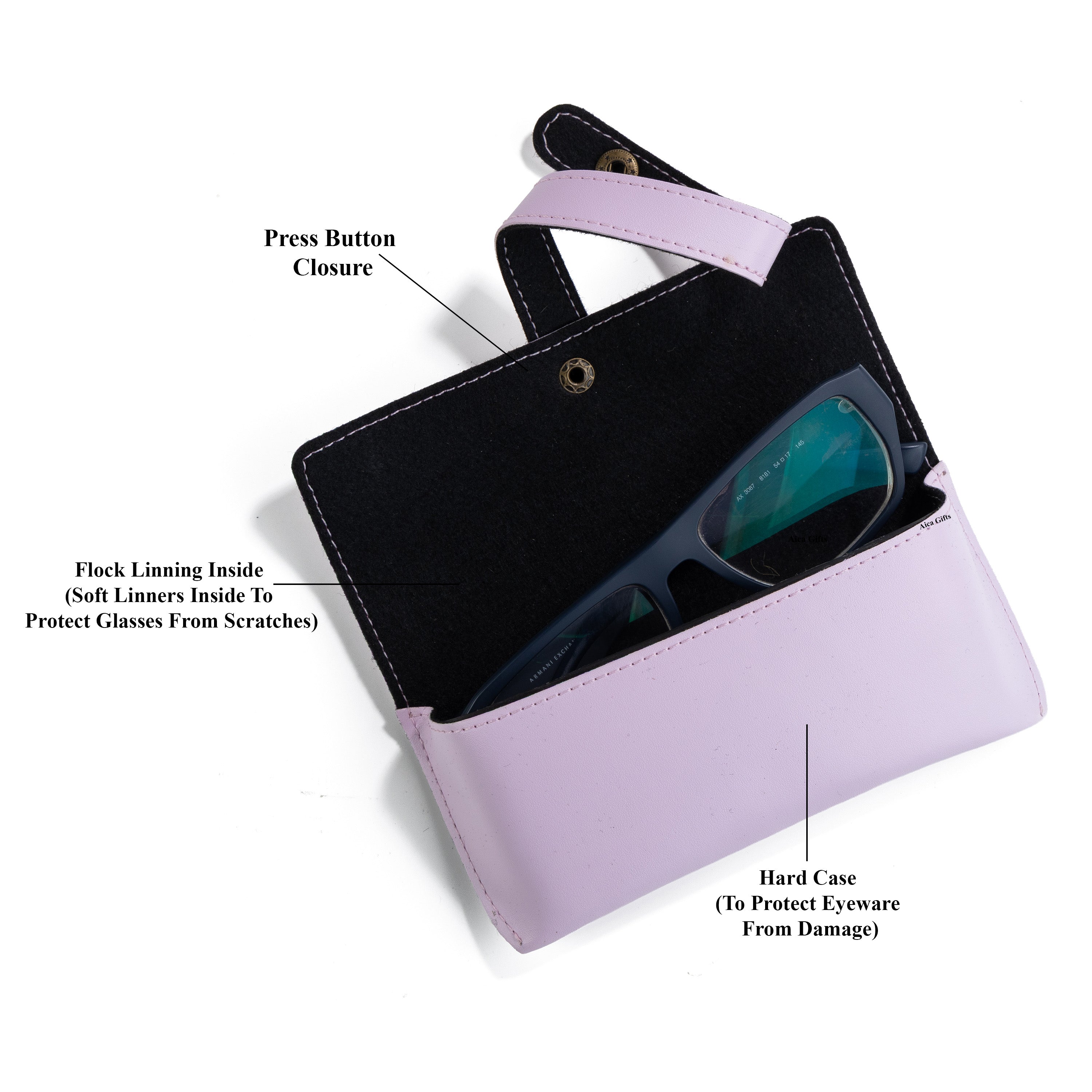 AICA Personalised Name & Charm Leather Sunglass Case Cover for Men & Women (Purple)