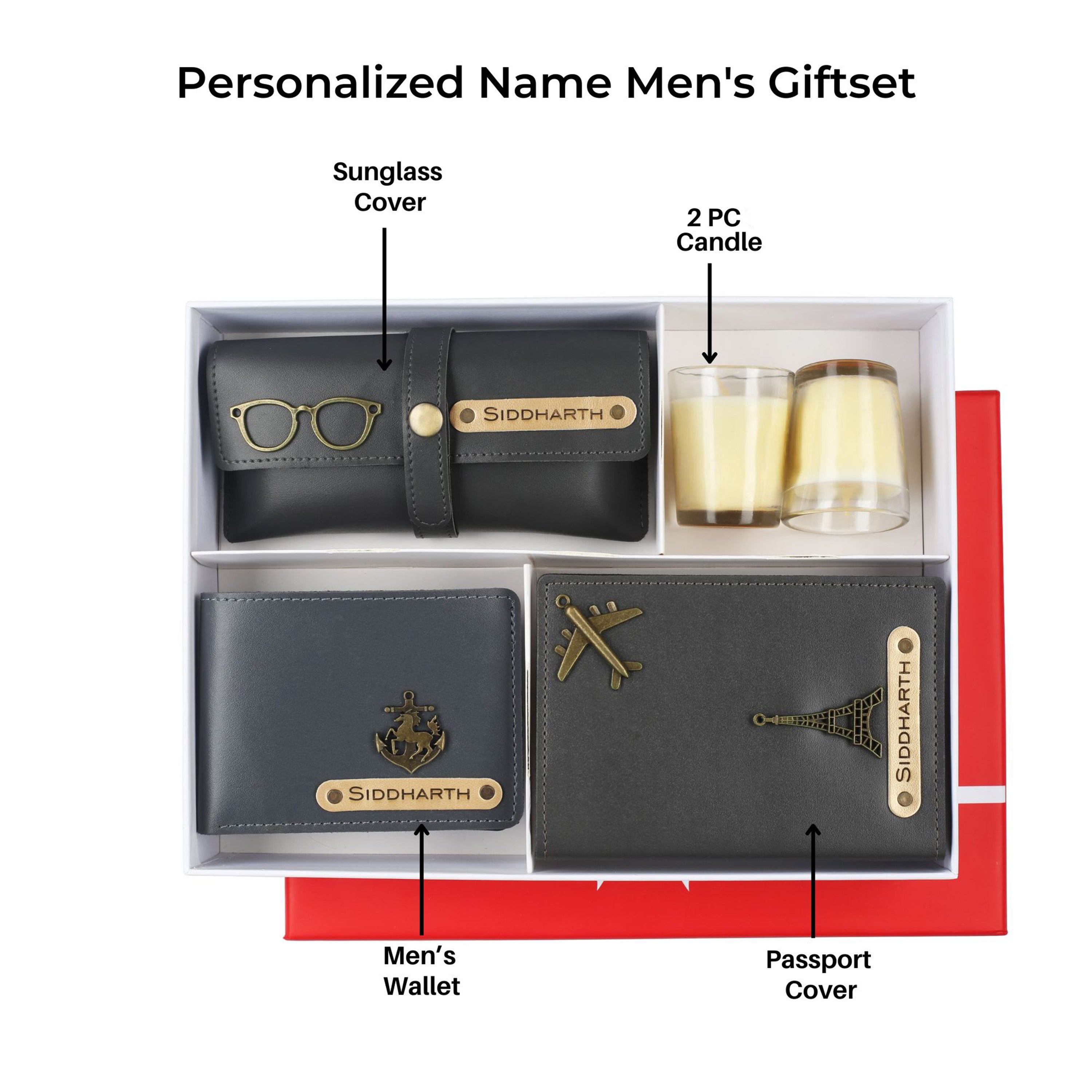 Aica Personalized Name & Charm Leather Men's Combo (Grey)