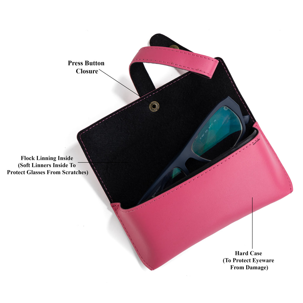 AICA Personalised Name & Charm Leather Sunglass Case Cover for Men & Women (Darkpink)