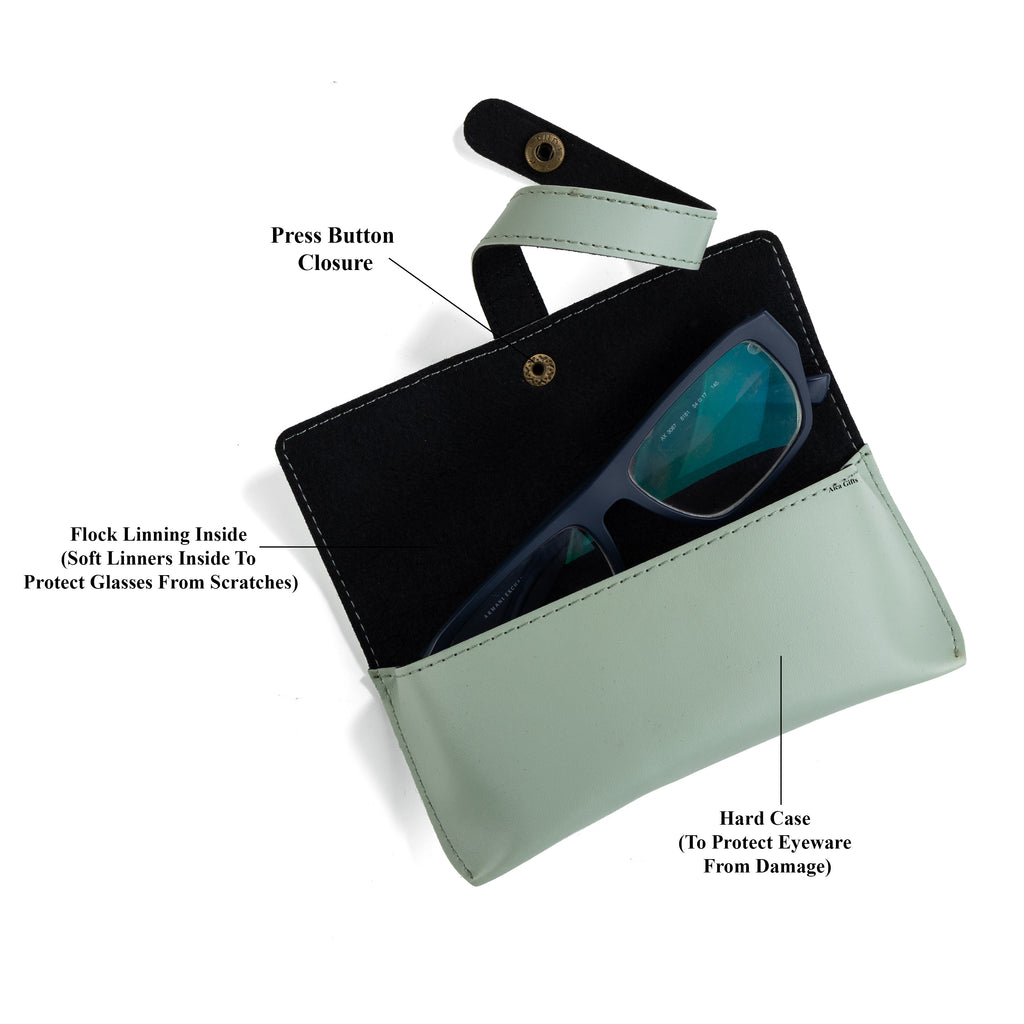 AICA Personalised Name & Charm Leather Sunglass Case Cover for Men & Women (Mintgreen)