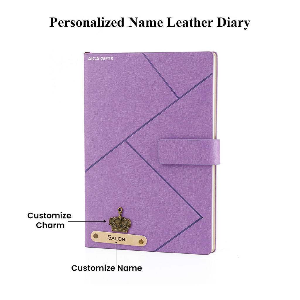 Personalized Name Self Design Leather Diary A5-160 Pages - Purple