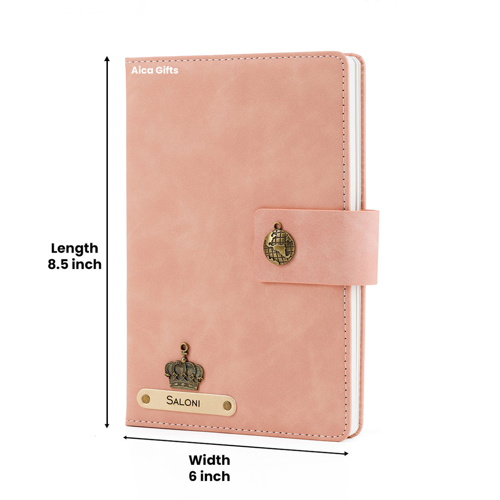 AICA Personalized Name & Charm Leather Magnetic Diary & Pen Combo (Nude Pink)