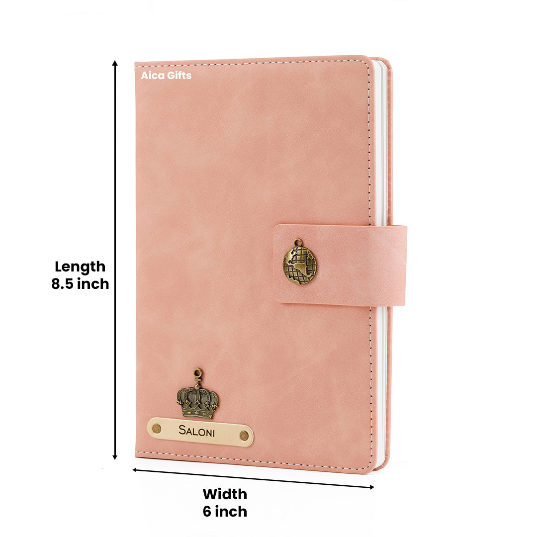AICA Personalized Name & Charm Leather Magnetic Diary & Pen Combo (Nude Pink)