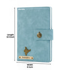 Personalized Name Leather Magnetic Diary A5 Size 200 Pages - Light Blue