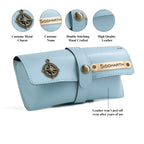 AICA Personalised Name & Charm Leather Sunglass Case Cover for Men & Women (Babyblue)