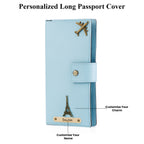 AICA Personalized Name & Charm Long Leather Wallet Passport Cover (BabyBlue)