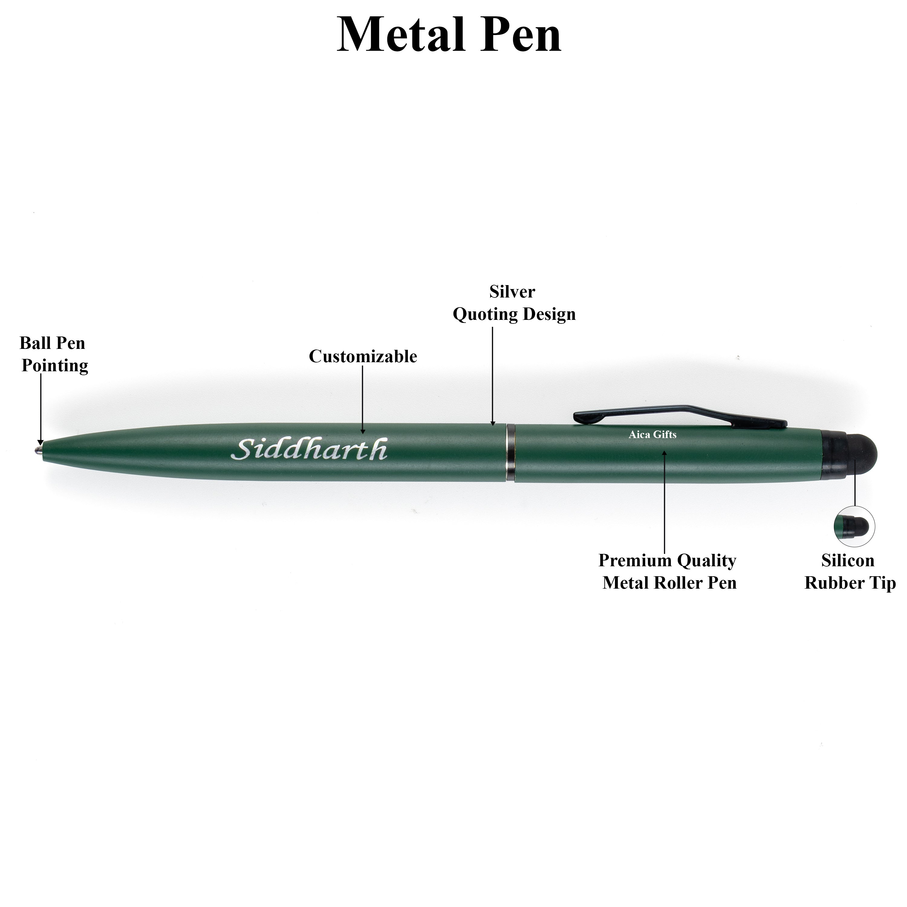 AICA Gifts Personalized Pens with Name Engraved Roller Ball Pen (Dark Green)