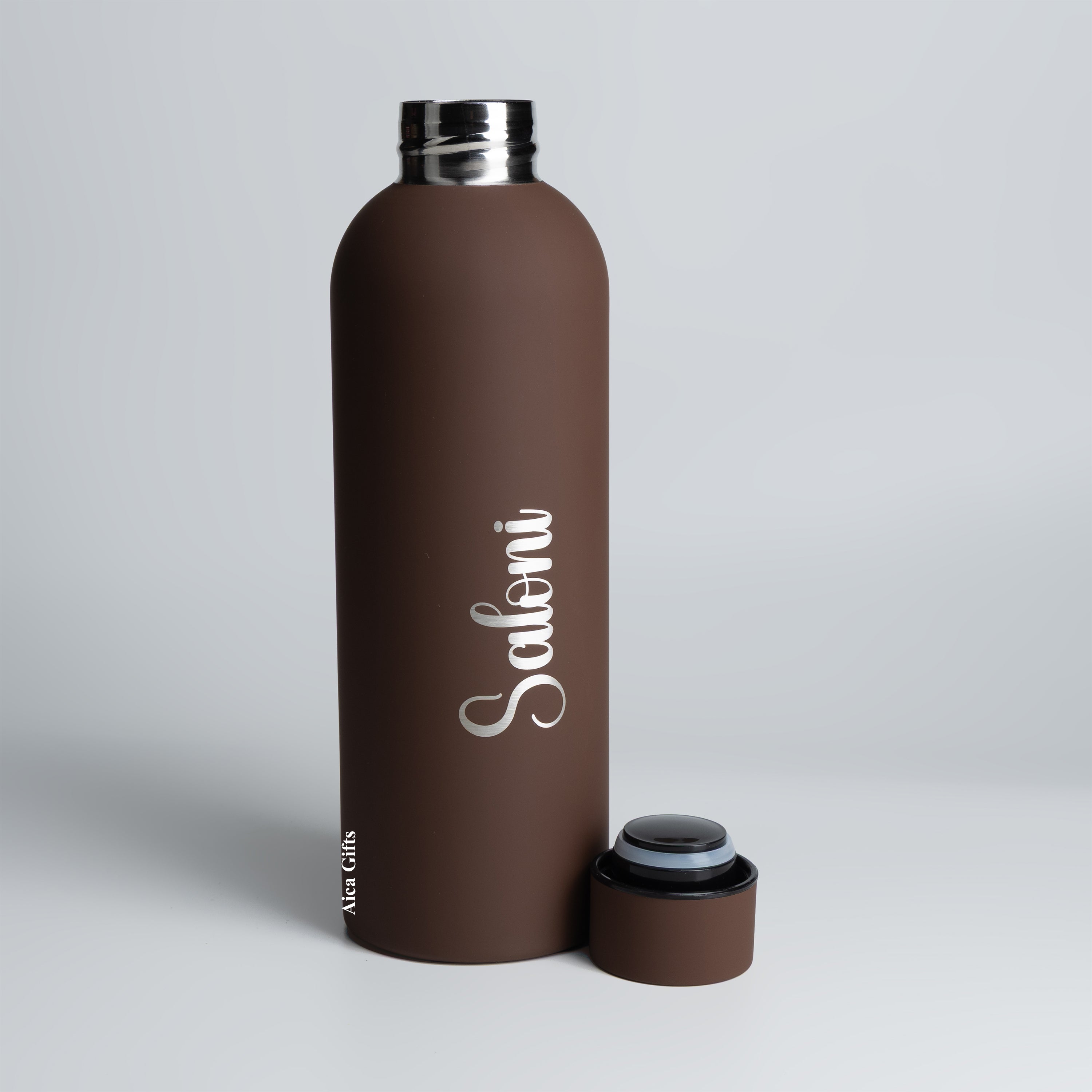 Personalized Name Stainless Steel Water Bottle - 500ml, Hot & Cold - Dark Brown