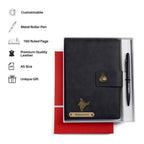 AICA Personalized Name & Charm Leather Magnetic Diary & Pen Combo (Black)