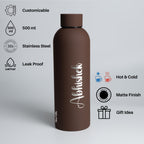 Personalized Name Stainless Steel Water Bottle - 500ml, Hot & Cold - Dark Brown