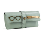 AICA Personalised Name & Charm Leather Sunglass Case Cover for Men & Women (Mintgreen)