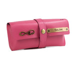 AICA Personalised Name & Charm Leather Sunglass Case Cover for Men & Women (Darkpink)