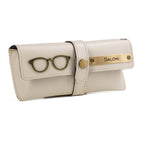 AICA Personalised Name & Charm Leather Sunglass Case Cover for Men & Women (Cream)