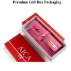 AICA Personalised Name & Charm Leather Sunglass Case Cover for Men & Women (Darkpink)