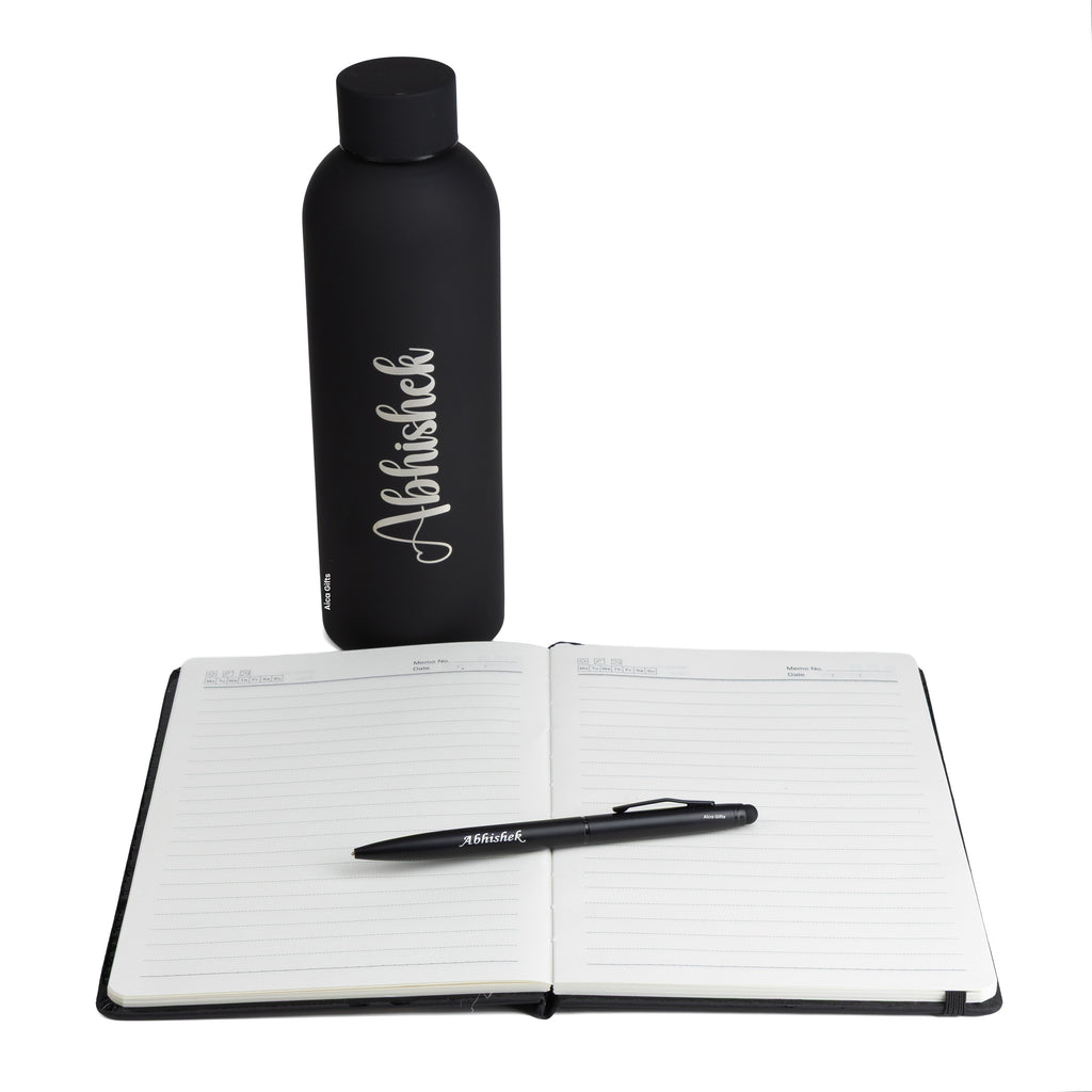 Personalized Diary Pen & Bottle – 3pcsGift Set  (Black)