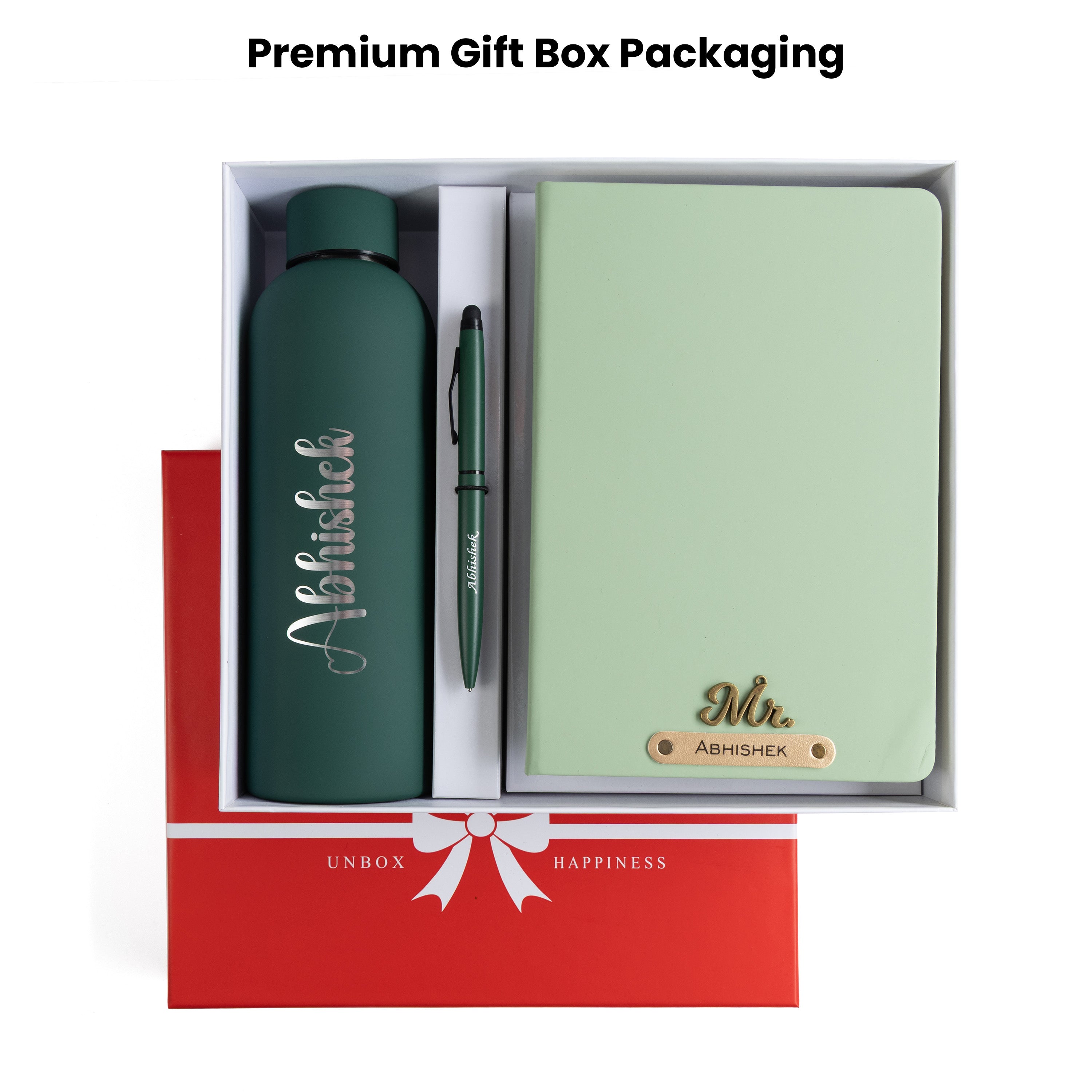 Personalized-  Pen Bottle Diary Combo Giftset - Darkgreen